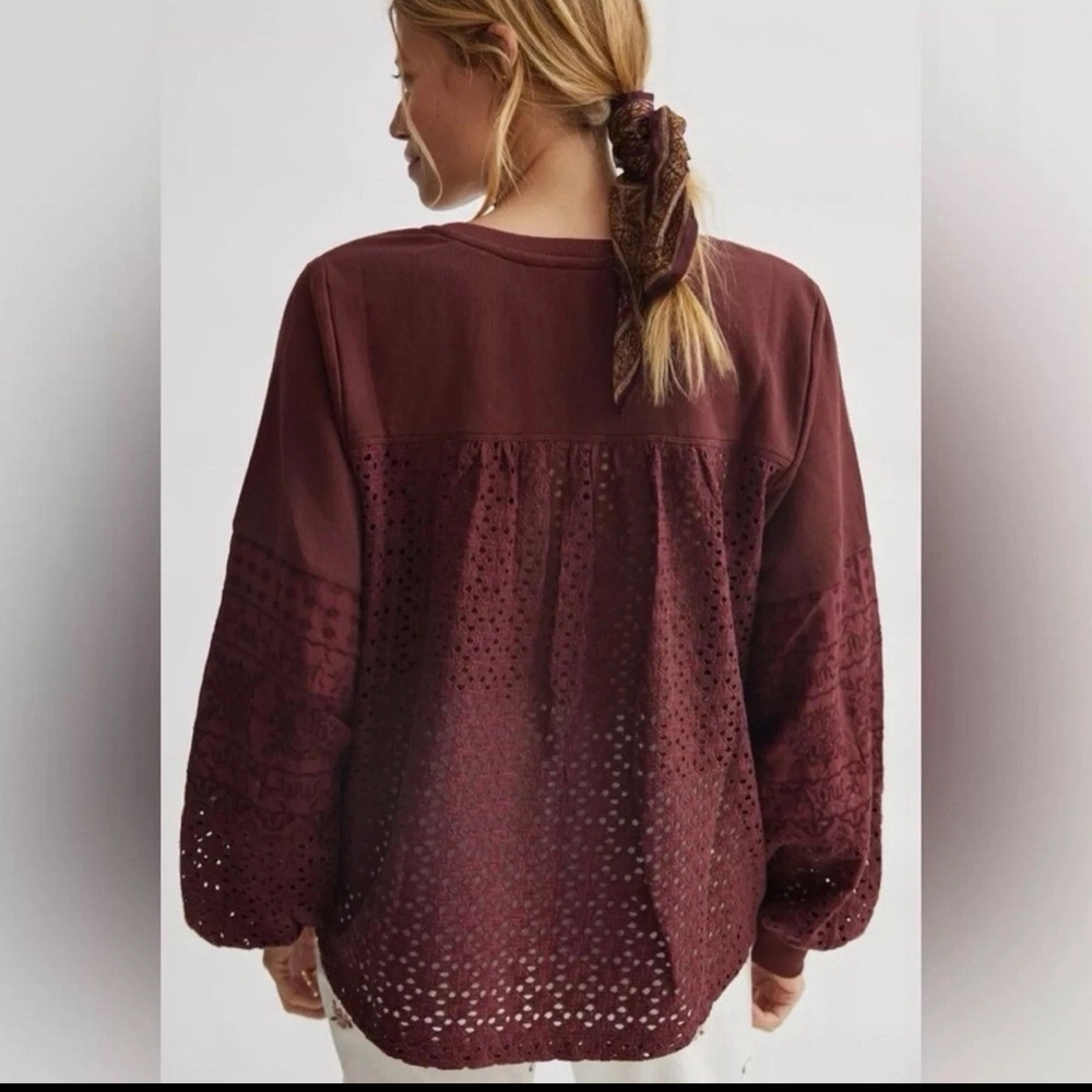 Anthropologie Plum Eyelet V Neck Balloon Sleeve Sweater Size XS - Picture 2 of 9